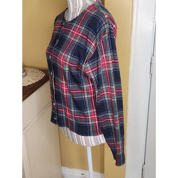 Vintage Liz & Co plaid button down fitted top women's size Small - Picture 3 of 6